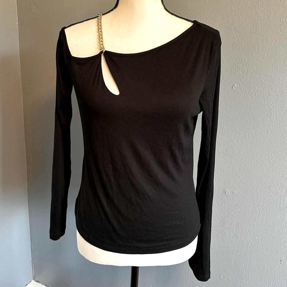 NWT ROBERTSON + RODEO BLACK CHAIN DETAIL ONE SHOULDER TOP.